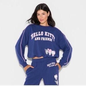 Hello Kitty & Friends Women's Bubble Hem Graphic Sweatshirt ~ Navy Blue